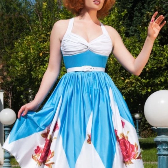 Pinup Couture Dresses & Skirts - Pinup Girl Clothing Lydia Dress Rose Border Print XL Pinup Couture PUG Rare